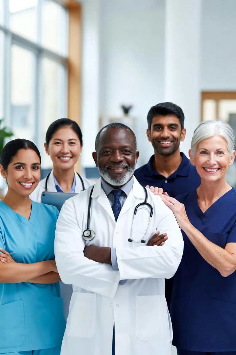 Friendly team of DOL-enrolled doctors and nurses at a federal workers' comp clinic